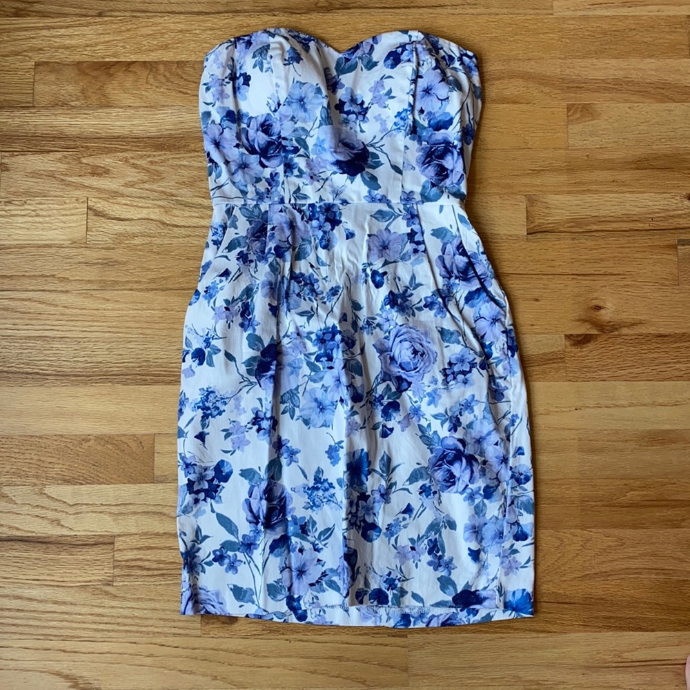 Mystic Blue Floral Strapless Dress
